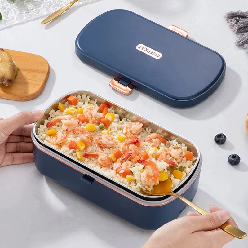 900Ml Electric Lunch Box Water Free Heating Bento Box Portable Rice Cooker Thermostatic Heating Food Warmer for Office 220V