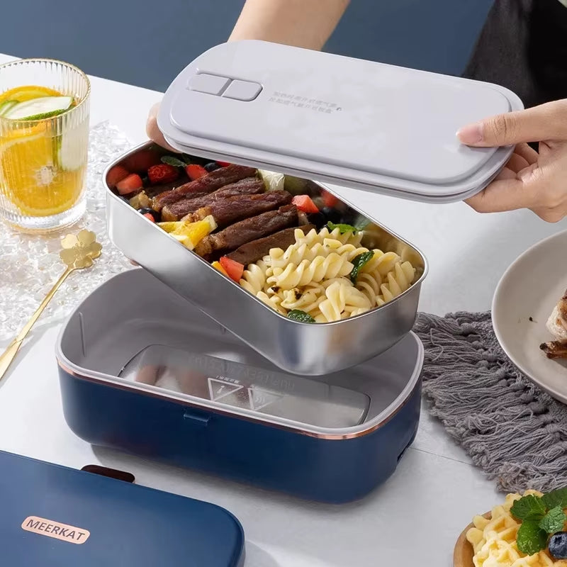 900Ml Electric Lunch Box Water Free Heating Bento Box Portable Rice Cooker Thermostatic Heating Food Warmer for Office 220V