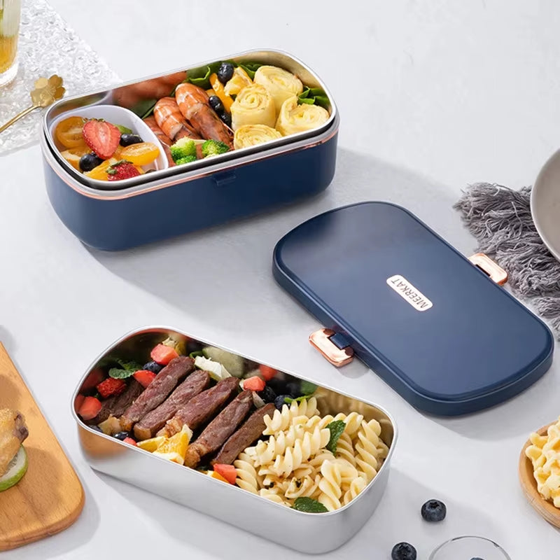 900Ml Electric Lunch Box Water Free Heating Bento Box Portable Rice Cooker Thermostatic Heating Food Warmer for Office 220V