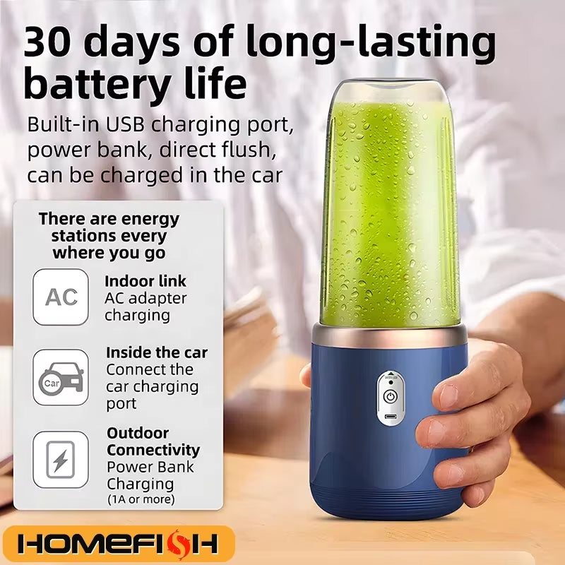 Portable Blender Bottle Electric 6 Blades Multifunction Juice Blender Fresh Juice Smoothie Blender Ice Crushcup Food Processor